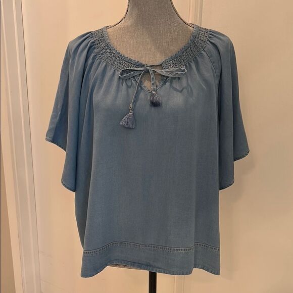 Zac & Rachel Blue Relaxed Flutter Sleeve Blouse - Picture 1 of 7